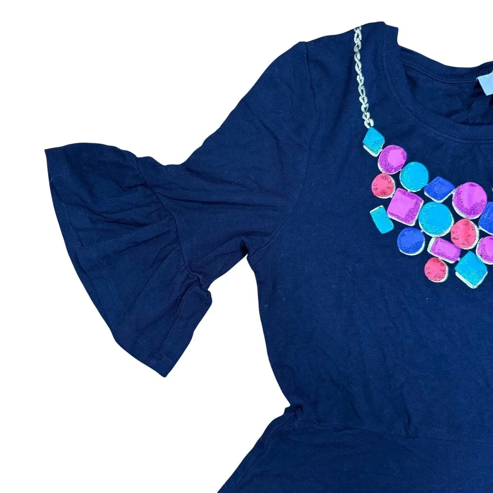 Kate Spade New York Girls Black Jewel Necklace Graphic Ruffle Dress Size 12 - Picture 2 of 7